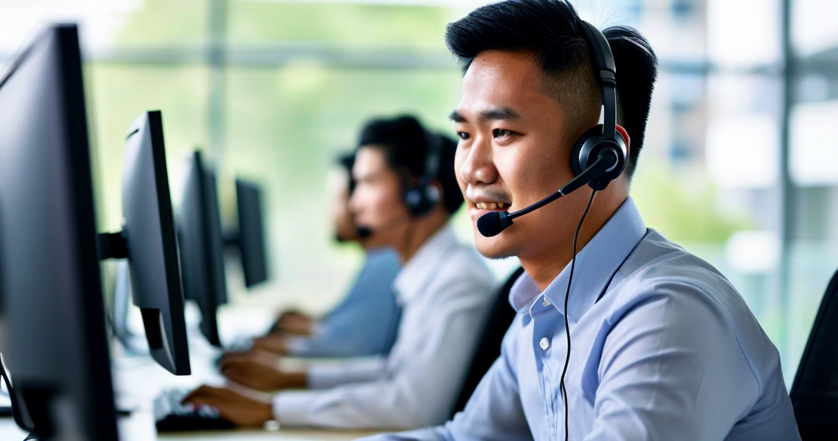 Customer service representative in a Southeast Asian call center