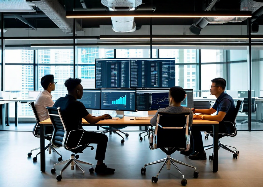 Level3 AI team working in Singapore office with screens showing conversation analytics